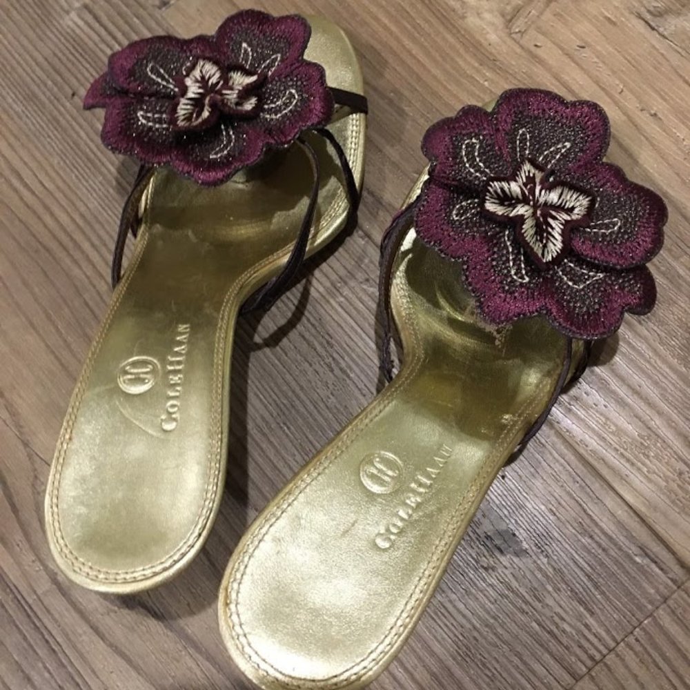 Sold- Cole Haan Purple Flower Slides Size 6.5 B